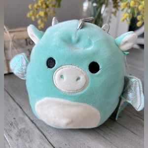 NWT- COLLECTIBLE RARE SQUISHMALLOW DREW THE BLUE MINT DRAGON & SILVER WINGS 5”